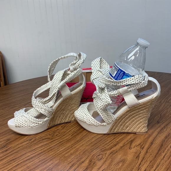 black and white ankle tie wedges - Picture 2 of 4